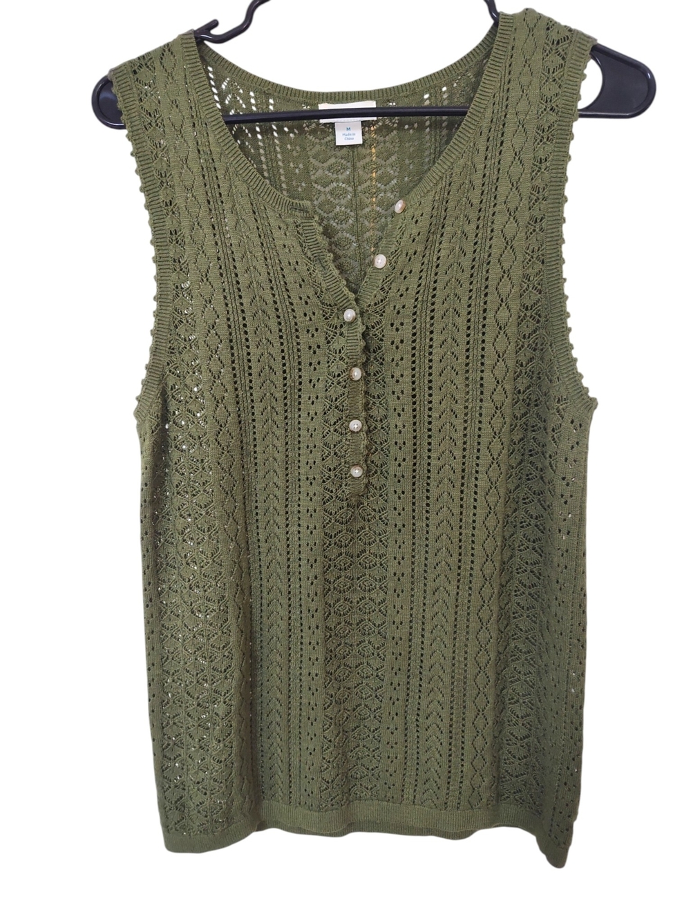 Sundance Olive Openwork Sweater Tank, M